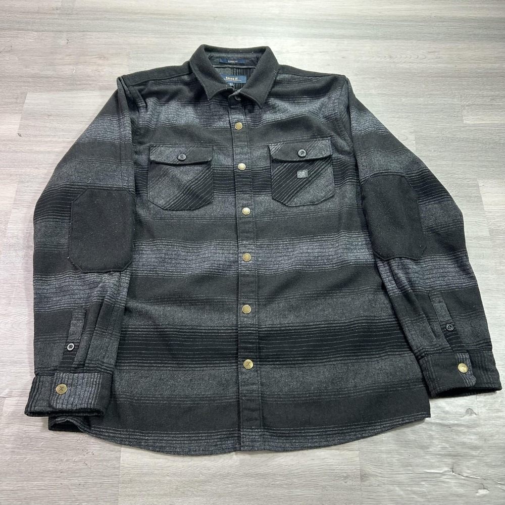 Roark Shirt Mens Large Gray Stripe Long Sleeve Flannel Snap Button Up Casual